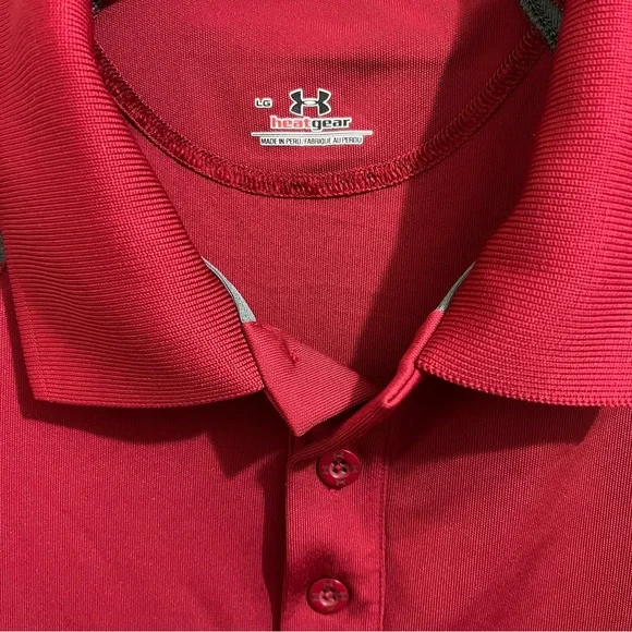UNDER ARMOUR HEATGEAR PERFORMANCE POLO SHIRT sz Men Large short sleeve red/gray - Picture 4 of 16